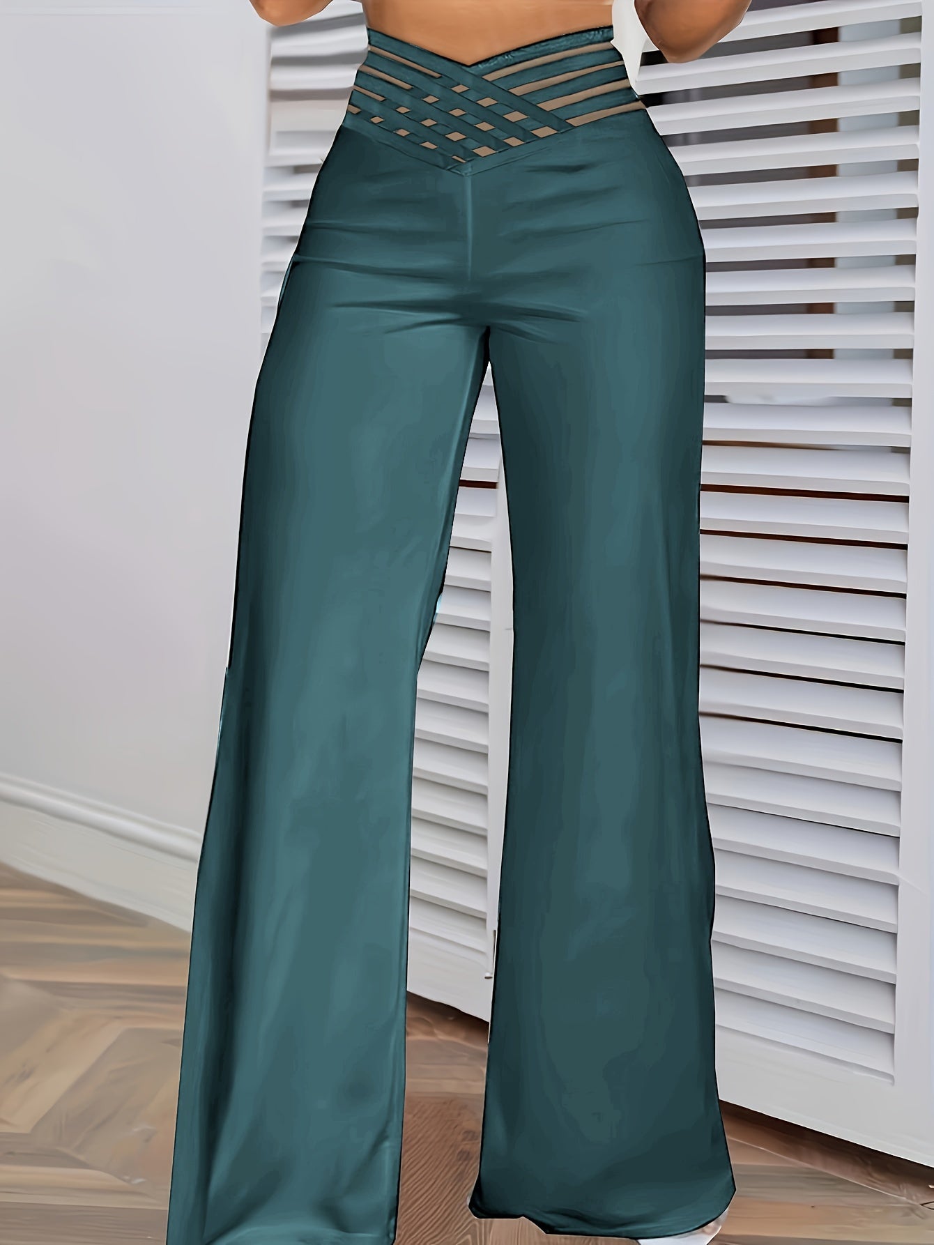 Cross Waist Wide Leg Pants, Casual Loose Mesh Stitching Pants, Women's Clothing