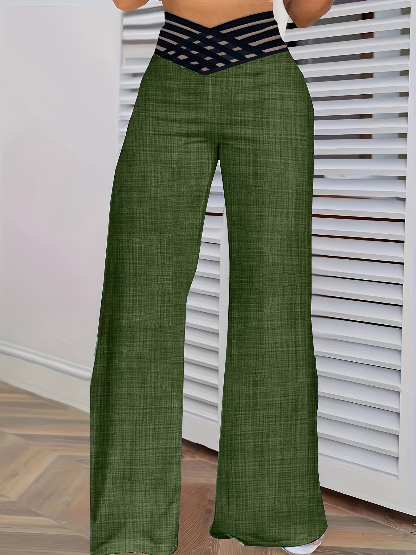 Cross Waist Wide Leg Pants, Casual Loose Mesh Stitching Pants, Women's Clothing