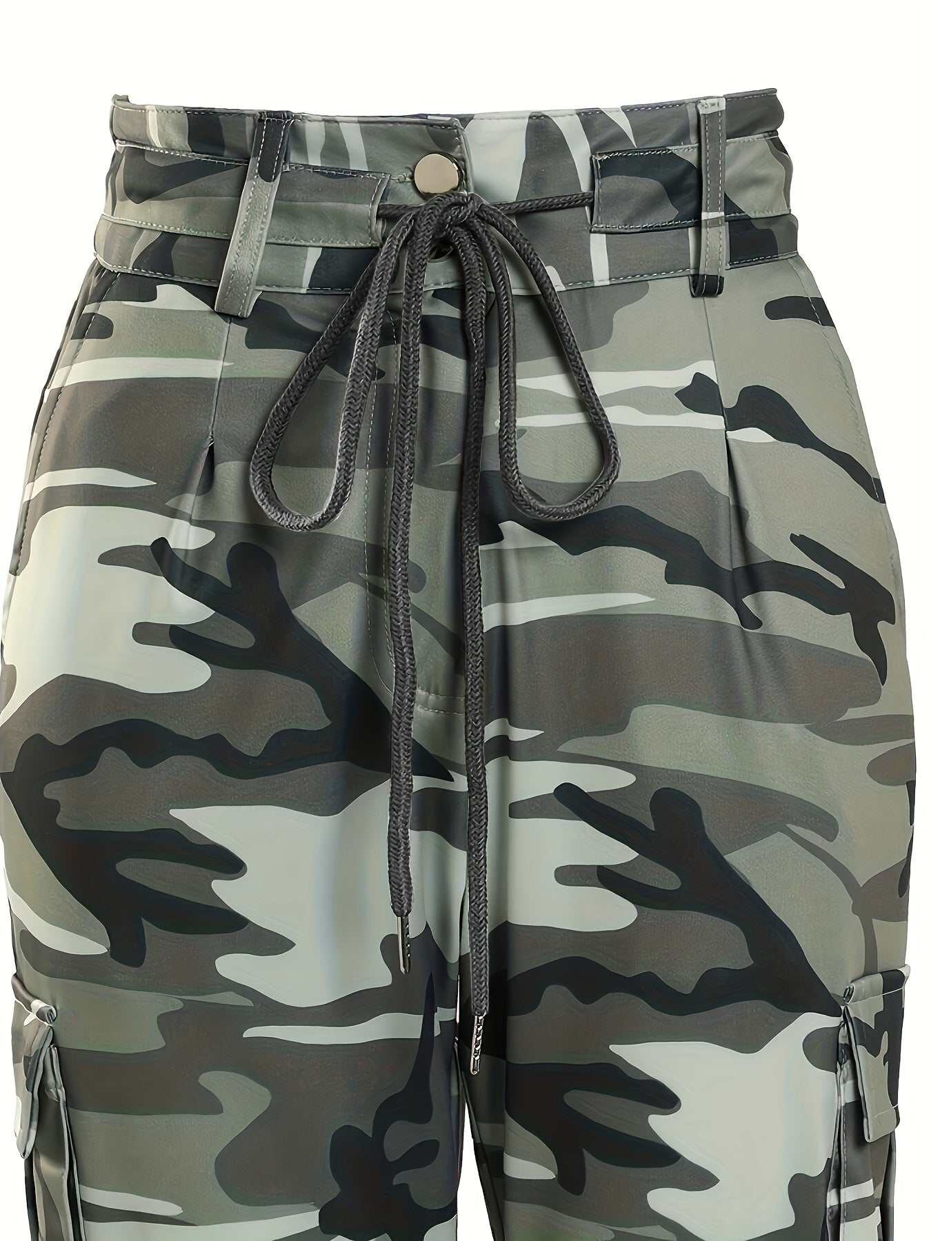 Camo Print Drawstring Baggy Joggers, Casual Hiogh Waist Pants For Spring & Fall, Women's Clothing