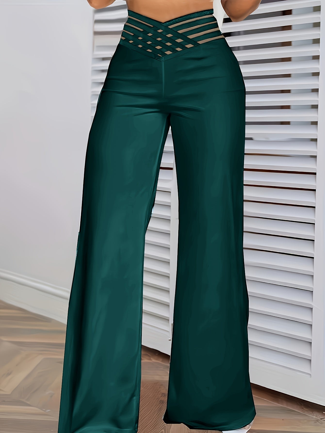 Cross Waist Wide Leg Pants, Casual Loose Mesh Stitching Pants, Women's Clothing